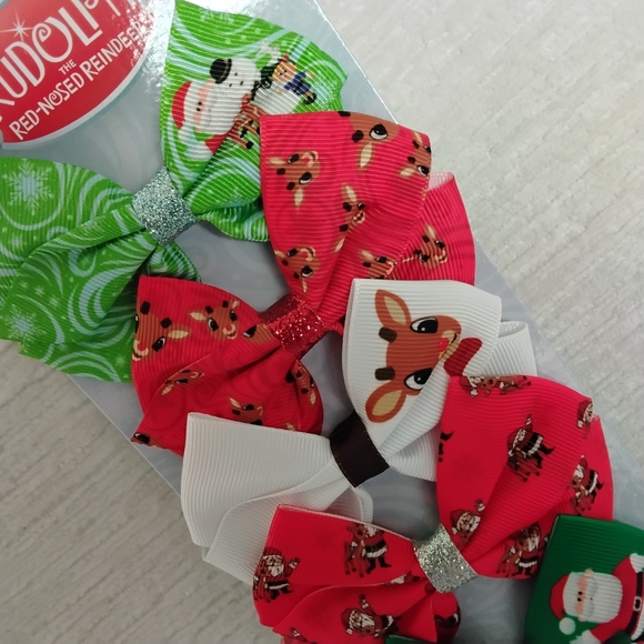 Kids Hair Bow Pinch Clip Set of 7 - Licensed Charater RUDOLPH Christmas - Picture 3 of 12